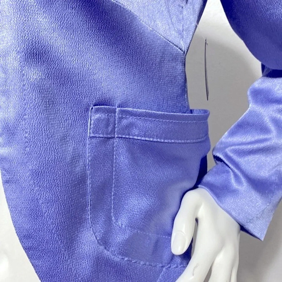 Bebe NEW Y2K Retro Blue Textured Satin Jacket With Pockets Shoulder Pads Size 4 - Picture 9 of 10